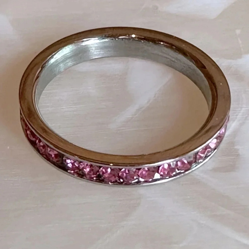 Waterproof Pink CZ Stainless Steel Eternity Band Stack Ring Wedding